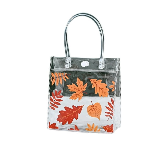 Bolsas de regalo con hojas de otoño, bolso de hombro transparente con hojas de arce, bolso de PVC de 16 x 15 cm, bolsas con temática de cosecha de otoño, bolsas de regalo para Acción de Gracias, artíc