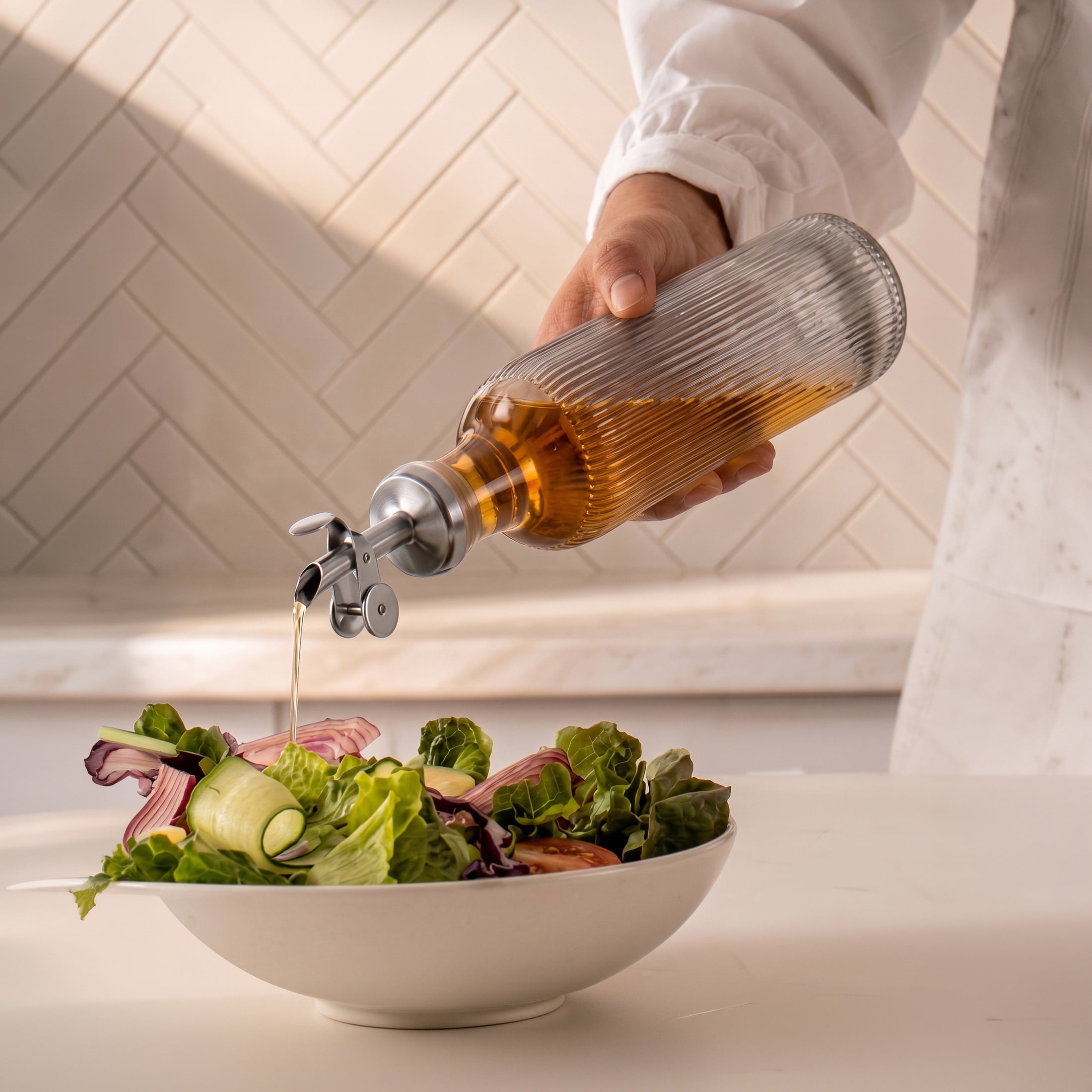 Cook with Color Drip-Free Glass Oil & Vinegar Dispenser Set with Storage Rack