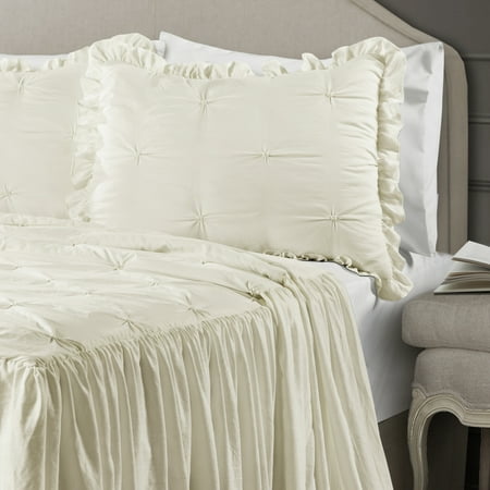 Lush Decor Ravello Pintuck Polyester Bedspread, King, Ivory, 3-Pc Set