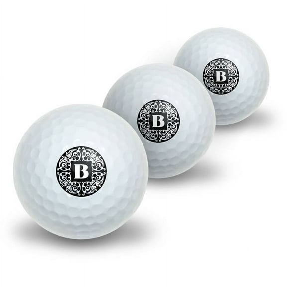 Letter B Initial Black and White Scrolls Novelty Golf Balls, 3pk
