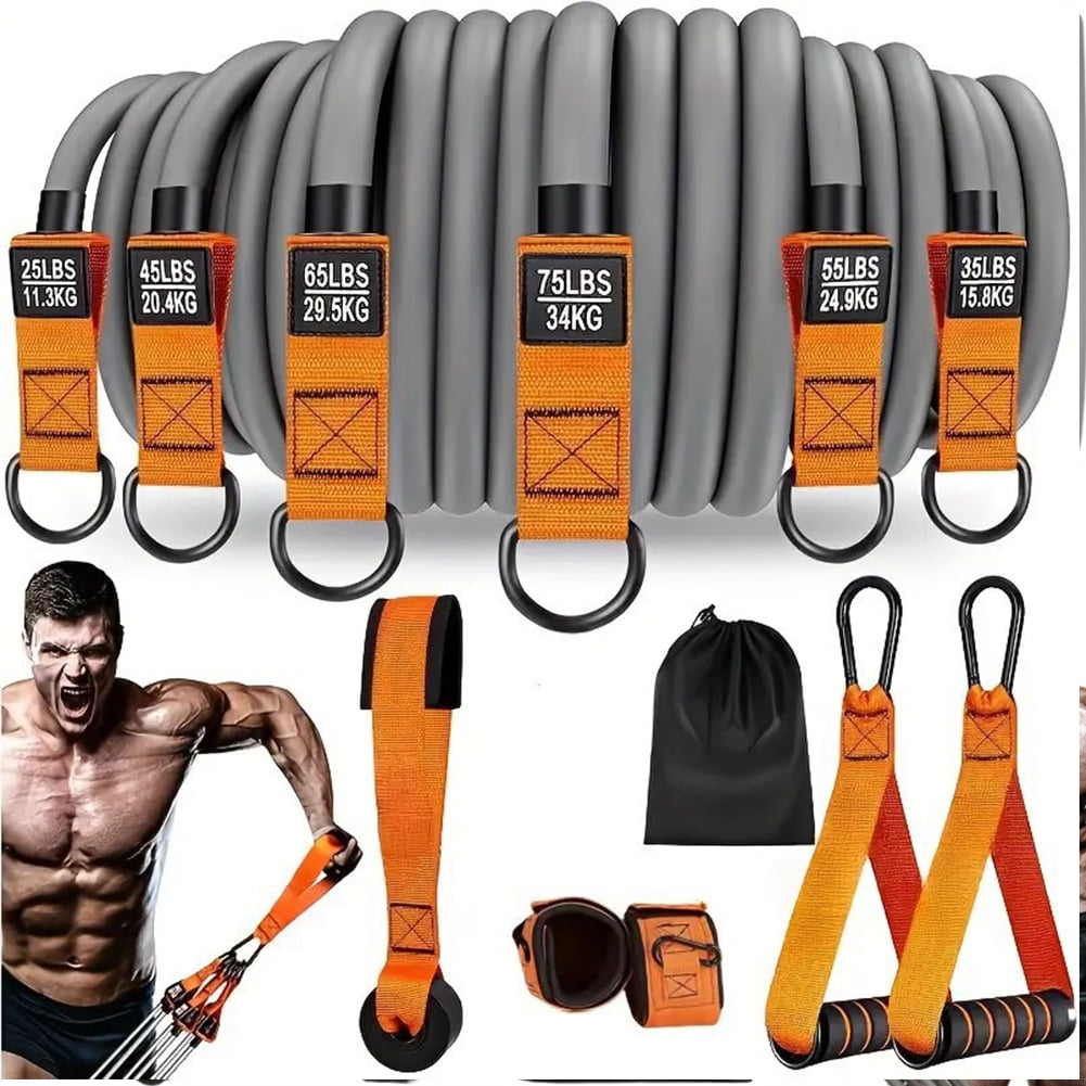 HUISZJ Exercise Bands, Resistance Bands Exercise Bands with Handles, Heavy Duty Fitness Bands Set for Home Workouts (Orange)