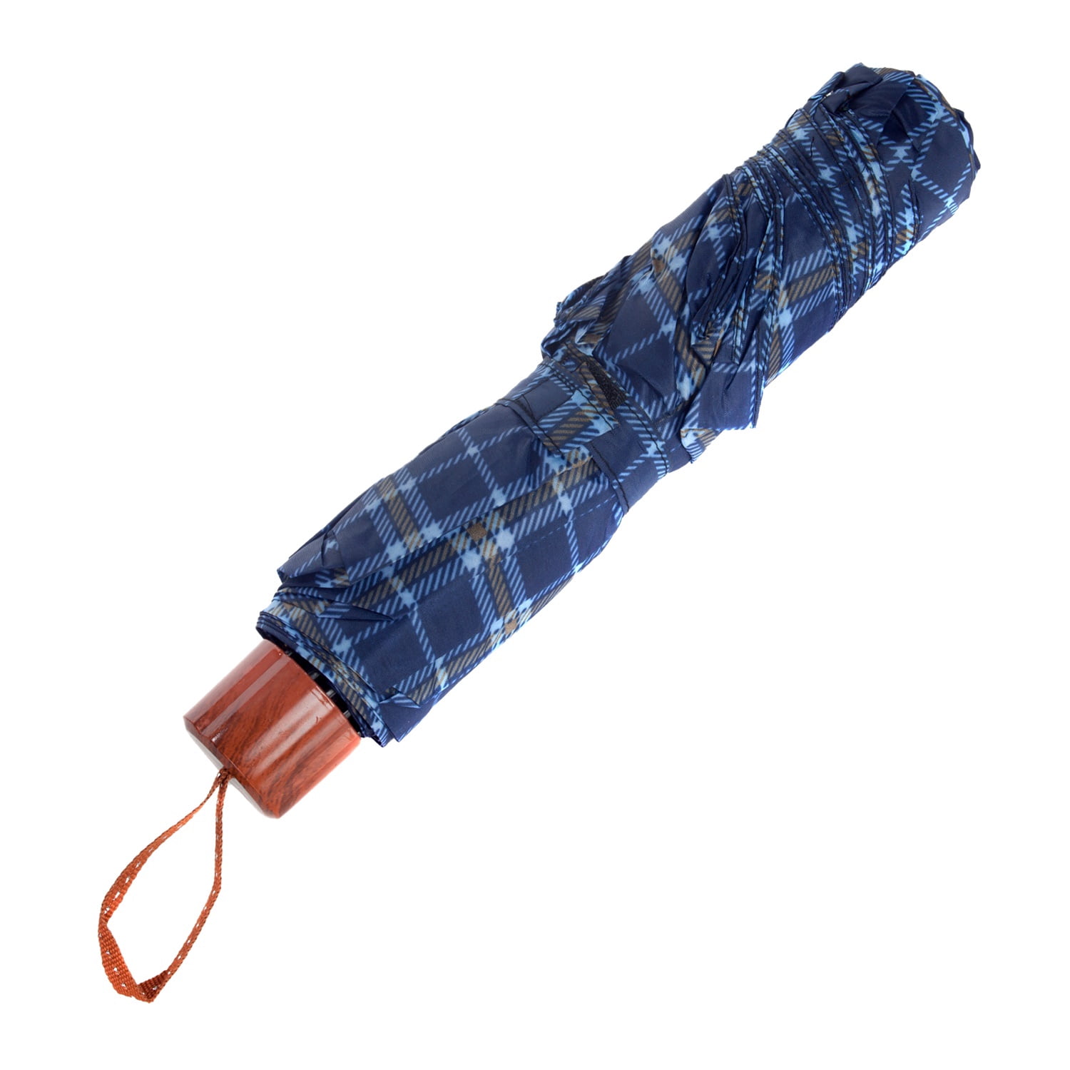 Plaid Lightweight Compact Travel Sized Windproof Nylon Umbrella With Easy Open Button