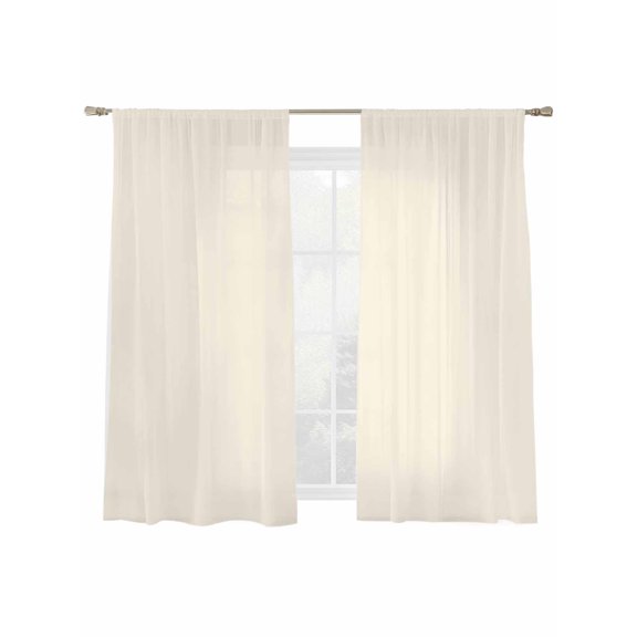 Cream Sheer Curtains 72 inches Long 2 Panels Set Solid Color Tiers Sheers Rod Pocket Small Window Short Curtains for Kitchen Cafe, Each 52" W x 72" L