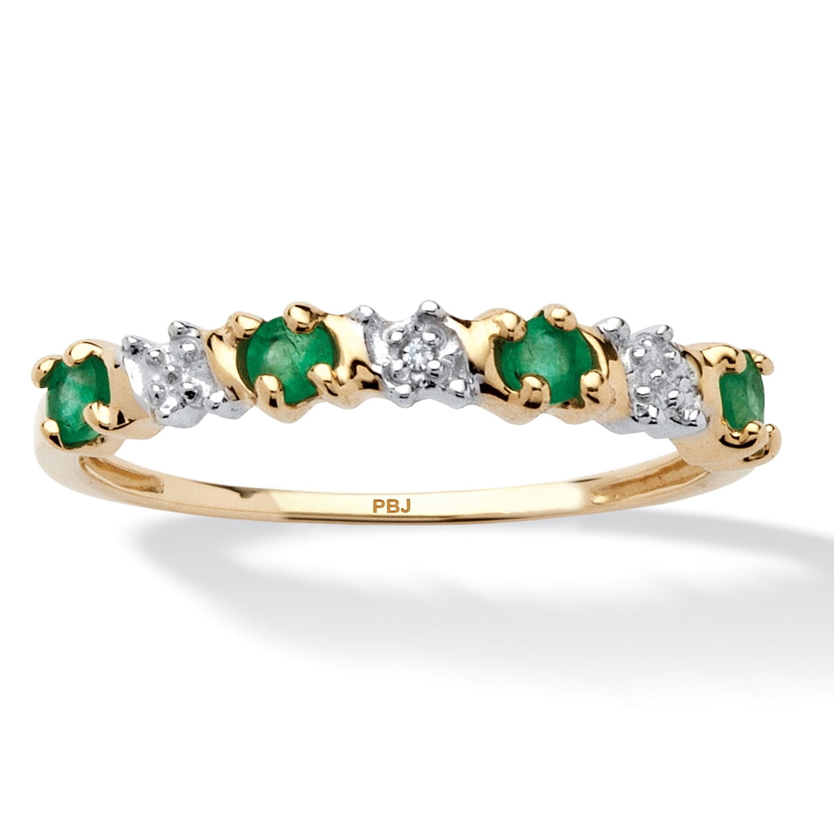 .32 TCW Genuine Emerald and Diamond accent Band in 10k Gold Over Sterling Silver