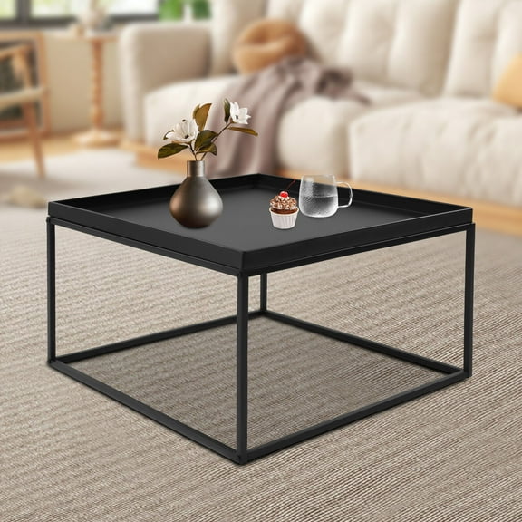 SHZICMY Modern Square Coffee Table End Table Drinkings Snacks Display Stand End Table/Side Table, Black, 66lbs, for Home Offices