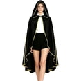thumbnail image 2 of Halloween Medieval Hooded Cloak, Faux Suede Costume Cape with Gold Trim, Renaissance Cosplay Cloak for Halloween Parties, Masquerade Events and Stage Performances, Vintage Inspired Costume,Black, 2 of 4
