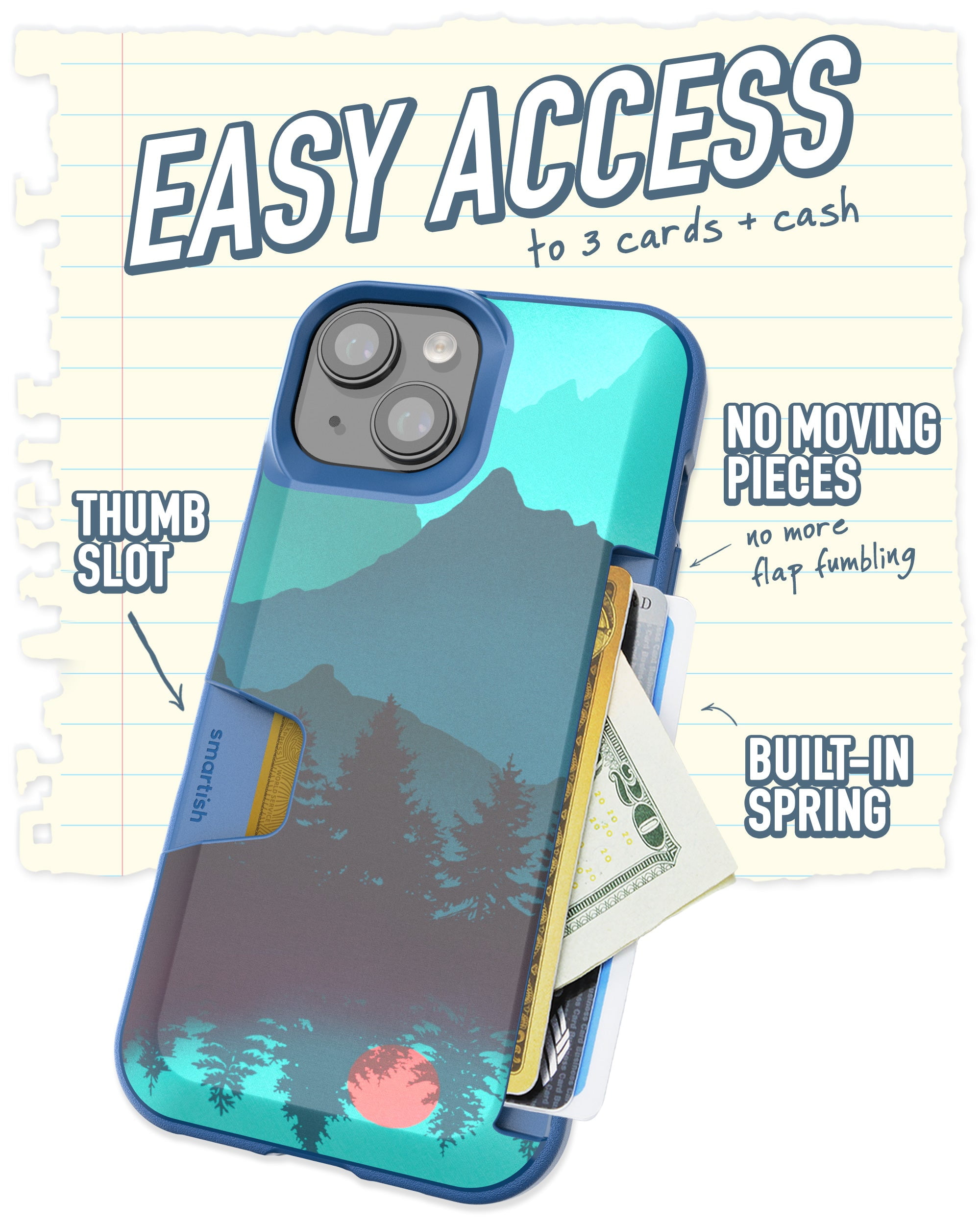 Smartish iPhone 15 Wallet Case - Wallet Slayer Vol. 1 [Slim + Protective] Credit Card Holder - Moving Mountains