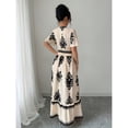 thumbnail image 5 of EASYBRA Womens Retro Floral V Neck Maxi Dress Pleated Waist A Line Summer Casual Elegant Long Dress, 5 of 6