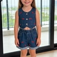 thumbnail image 2 of EnJoCho Teen Kids Girls Summer Clothes Denim Cam𝗂sole Top + Raw Hem Ripped Jeans Shorts 2PCS Outfits Trendy Crop Tank Tops Short Set Preschool Girls Matching Shirt and Shorts Set, 2 of 7