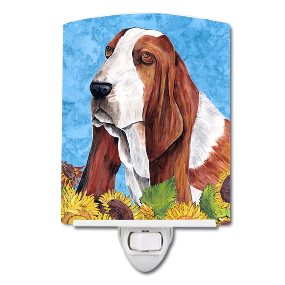 Basset Hound in Summer Flowers Ceramic Night Light