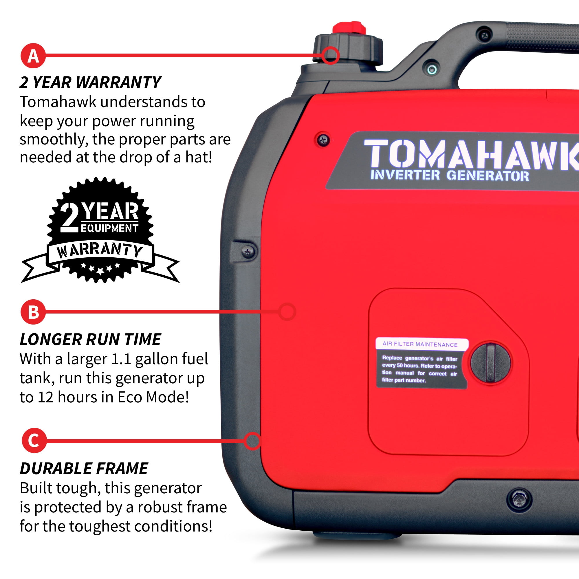 3000 Watt Inverter Generator Super Quiet Portable Gas Power Residential Home Use