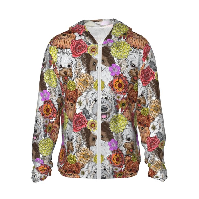 Fotbe Cute Dogs Puppy Chaqueta con Protección Solar UPF 50+ para Hombre y Mujer, Camisa con Capucha y Bolsillos-X-Large