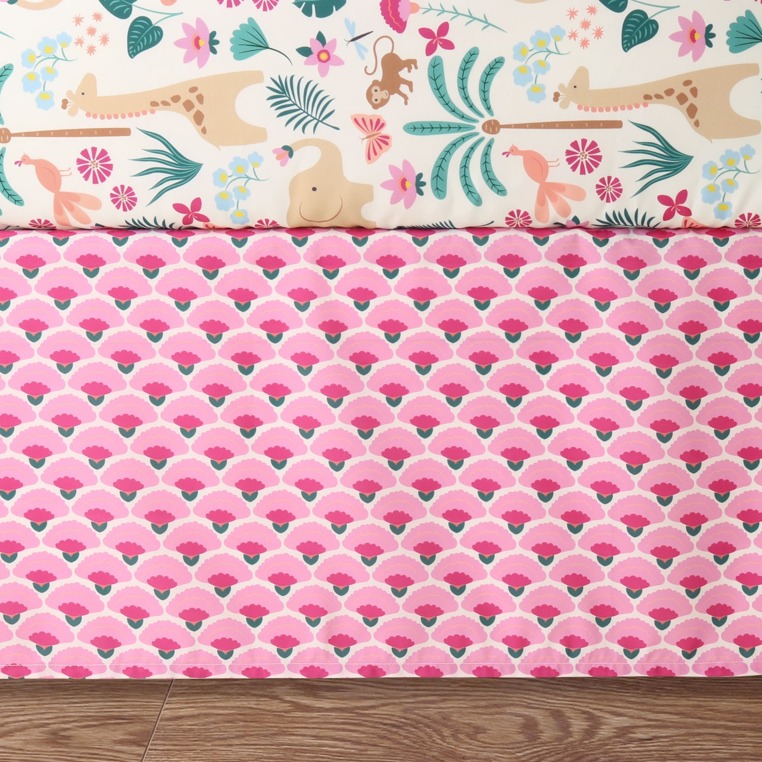 The Peanutshell Crib Bedding Set for Baby Girls, Bright Safari, 5 Pieces