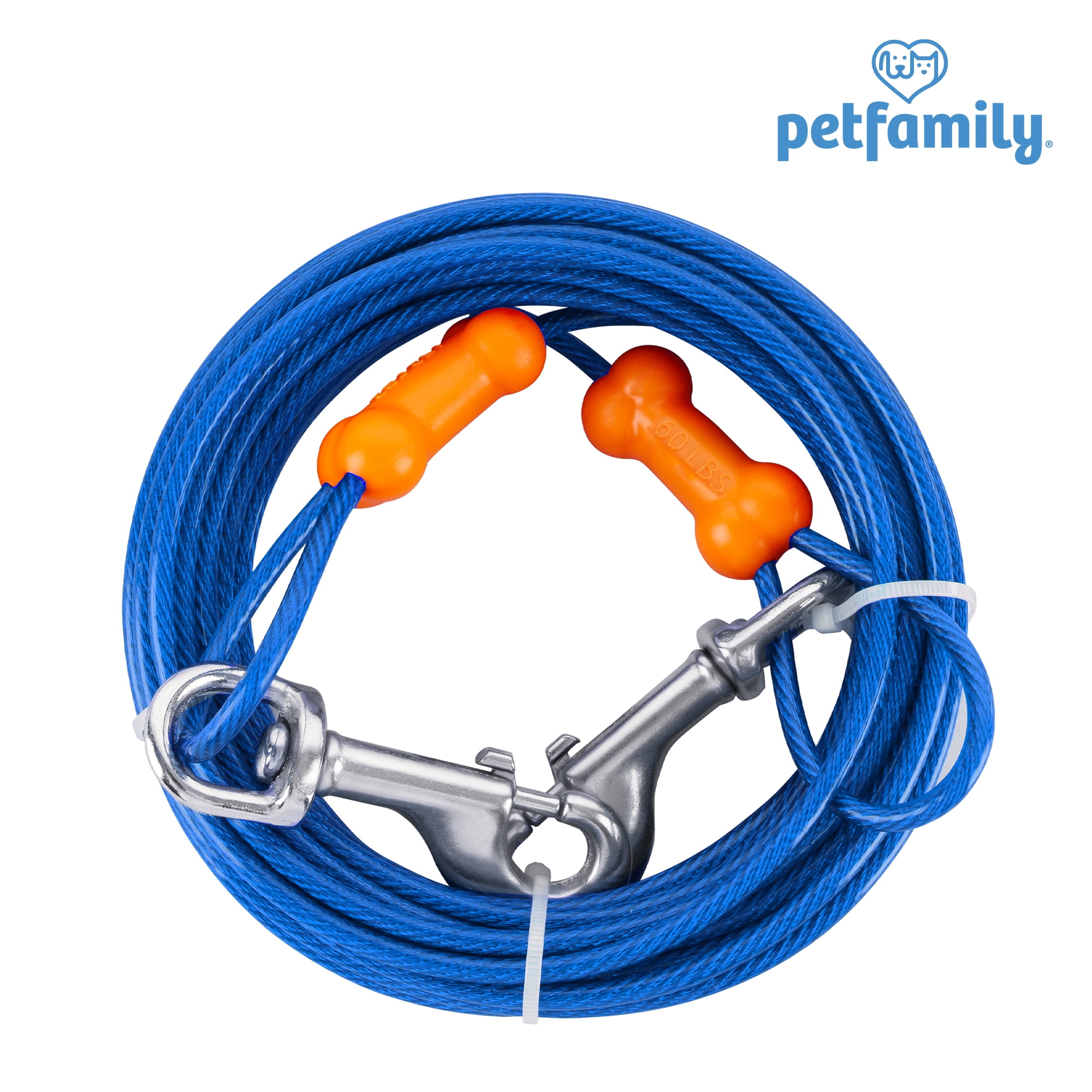 Petfamily Dog TieOut Cable, Small to Medium Dog, Blue, 25FT / 60 LBS
