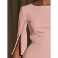 thumbnail image 3 of Zukuco Women's Elegant Pearl-Embellished Cocktail Dress - Split Sleeve Crew Neck Bodycon Midi Dress, Back Zipper Party & Evening Dress, XL, 3 of 7