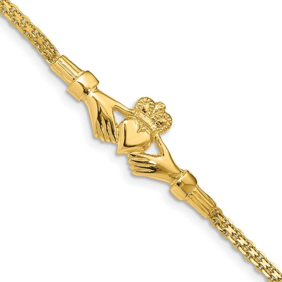 14K Yellow Gold Polished Claddagh Bracelet (7 X 13) Made In United States fb1513-7