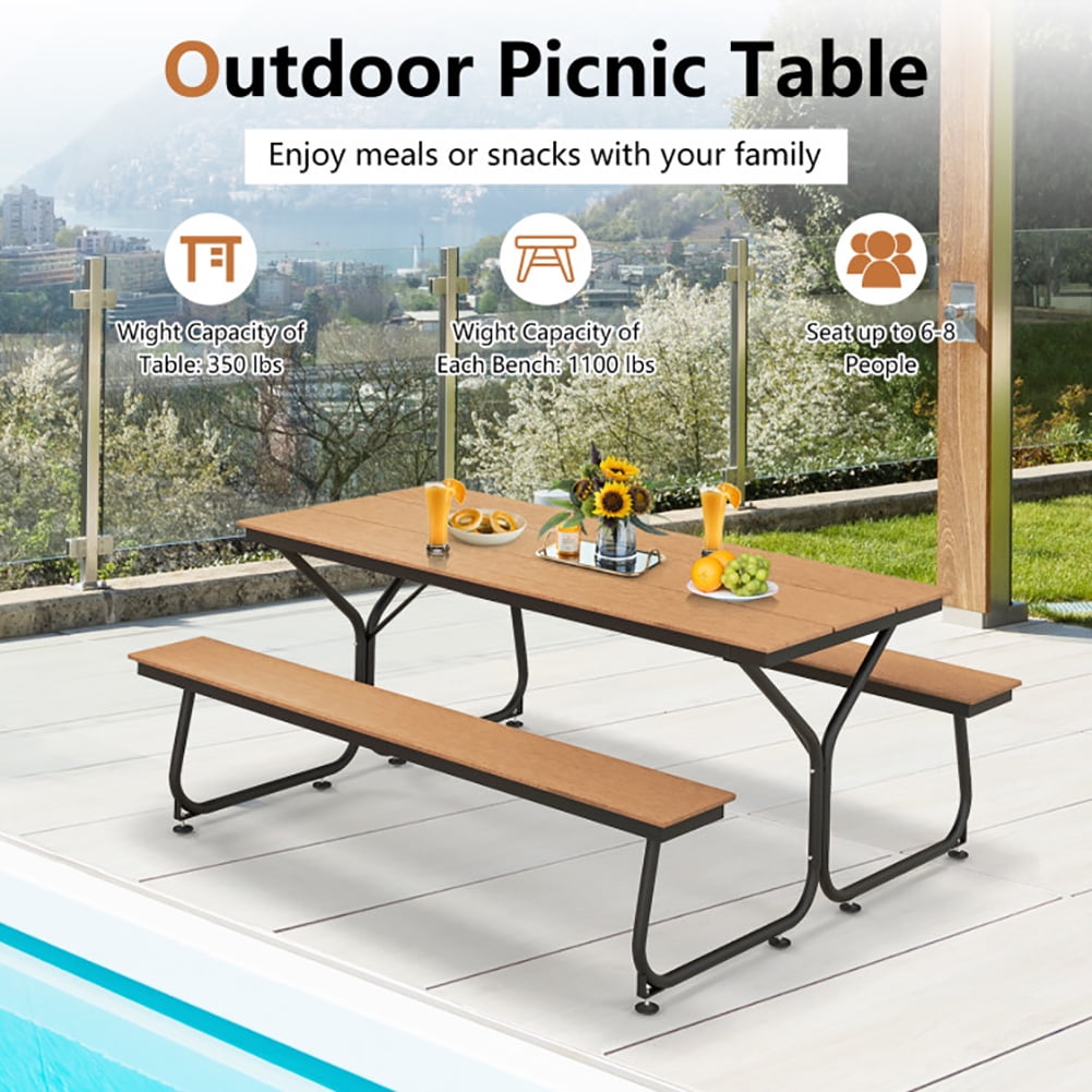 Aimee Lii 6 Feet Outdoor Picnic Table Bench Set for 6-8 People, Outdoor Dining Chairs, Brown