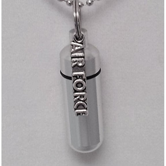 Silver AIR FORCE Cremation Urn on 24" Chain with Laser Engraved Flag - Includes Velvet Pouch & Fill Kit