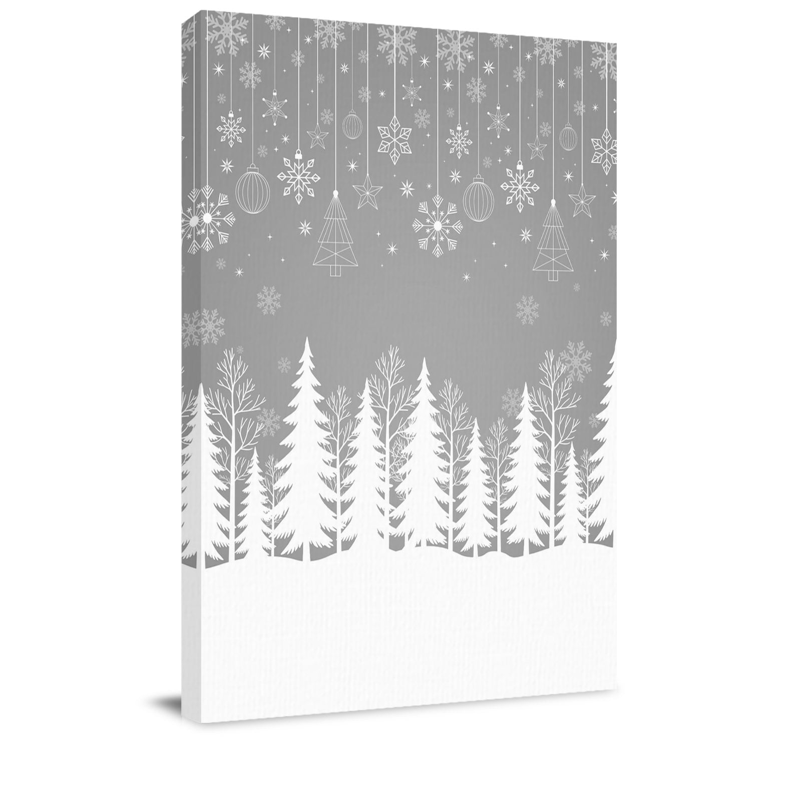 Canvas Wall Art Grey Christmas Framed Canvas Prints for Kitchen Bedroom Vintage Farmhouse Pine Tree Snowflakes Small Gallery Wrapped Wall Decor for Home Office Gifts 8 x12 Ship Next Day