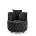 thumbnail image 3 of Velvet Swivel Barrel Chair, Modern Upholstered Accent Armchair with Button Tufted and 3 Pillows, Comfy Leisure Lounge Chair Club Chair with Movable Wheels for Living Room, Lounge, Hotel, Black, 3 of 7
