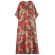 thumbnail image 5 of Vestido vintage de lino y algodón para mujer, estampado con escote en V y mangas cortas, 5 of 8