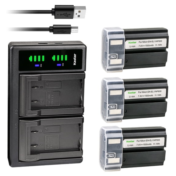 Kastar 3-Pack EN-EL1 Battery and LTD2 USB Charger Replacement for Nikon Cooipix 4300, Coolpix 4500, Coolpix 4800, Coolpix 5000, Cooipix 5400, Coolpix 5700, Cooipix 8700, Coolpix 775 Digital Camera
