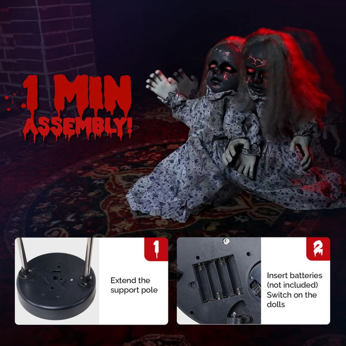 2.8FT Halloween Standing Decoration, Sensor-Activated (LED Eyes/3 Phrases/Swaying), Weather-Resistant Synthetic Fiber for Yard/Garden