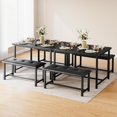 thumbnail image 2 of Dining Table Set for 4, Kitchen Table with 2 Upholstered Benches, Wood Kitchen Dining Room Set, for Small Space, Apartment, Home, Dinner, Retro Black, 2 of 7