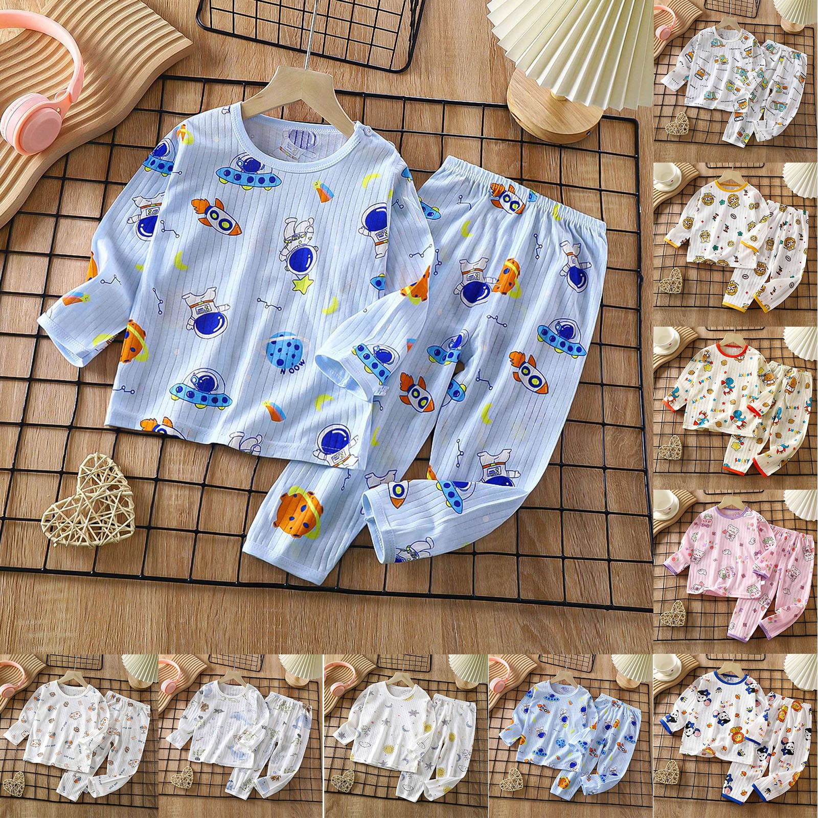 Pyjama Deux Pièces Garçon – Manches Longues Coton Doux – Pour Nuit, Maison, Printemps/été – 3 Mois à 12 Ans