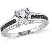 1-3/8 Carat T.G.W. Created White Sapphire and 1/7 Carat T.W. Black Diamond Sterling Silver Ring
