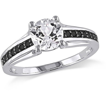 1-3/8 Carat T.G.W. Created White Sapphire and 1/7 Carat T.W. Black Diamond Sterling Silver (Best Deals On Diamond Rings)