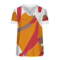 thumbnail image 5 of Hauts d'Été pour Femmes 2023 Mode Oversize Col en V Patchwork en Dentelle Manches Courtes Blouse Décontractée Chemises Col en V en Dentelle pour Femmes, 5 of 5