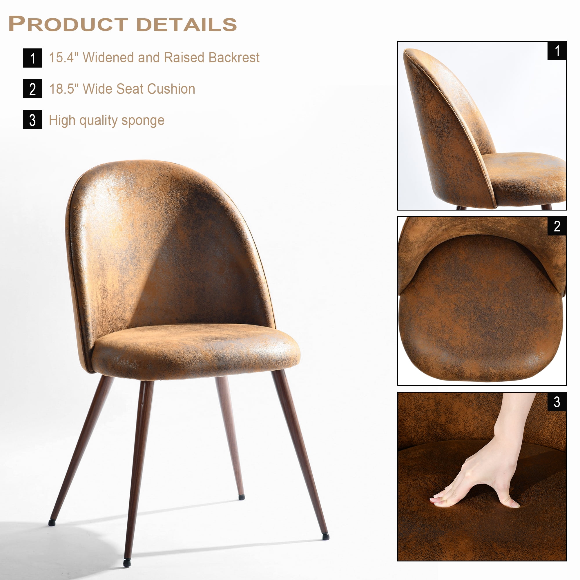 Homy Casa 2-Pack Brown Faux Suede Upholstered Dining Chairs with High Back Armless