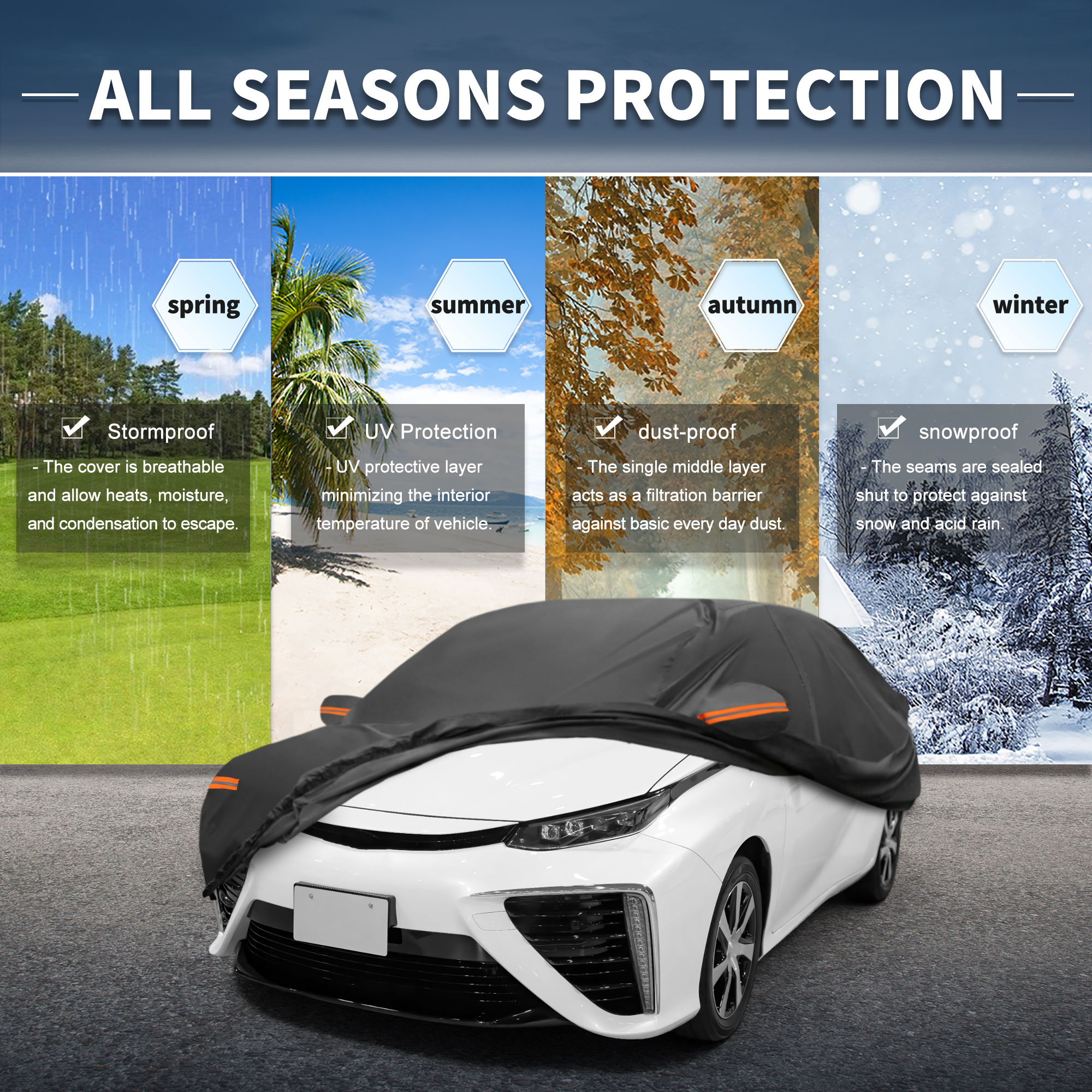 Unique Bargains Aluminum Film Outdoor Full Car Cover with Driver Door Zipper Black for Toyota Mirai Sedan 198.82"x74.8"x51.18"