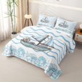thumbnail image 3 of spefrowx Watercolor Sailboat Starfish Bed Spread Queen for Boys, Blue Wavy Line Queen Coverlet Set, 3pcs, 3 of 7