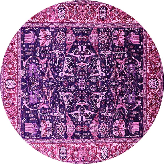 Ahgly Company Indoor Round Oriental Pink Industrial Area Rugs, 3' Round
