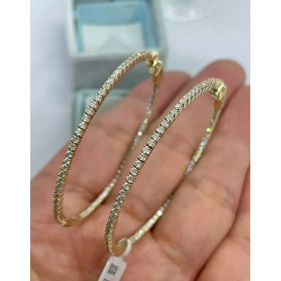 3Ct Round Cut Lab-Created Diamond Large Hoop Earrings In 14K Yellow Gold Finish