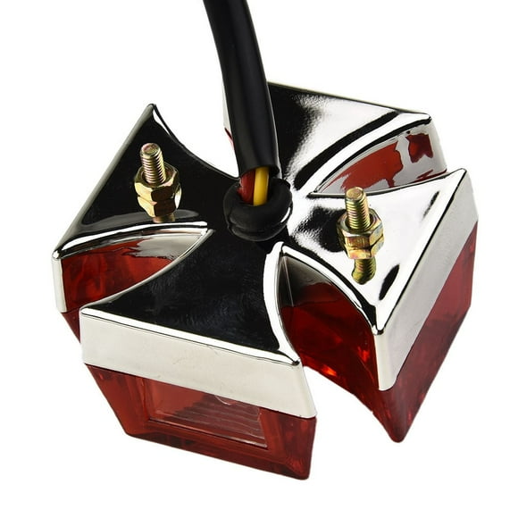 Dc12V Motorcycle Tail Light Chrome Abs Surround Red Lens Classic Maltese Cross Shape Brake Running Light License Plate Light Mingyiq