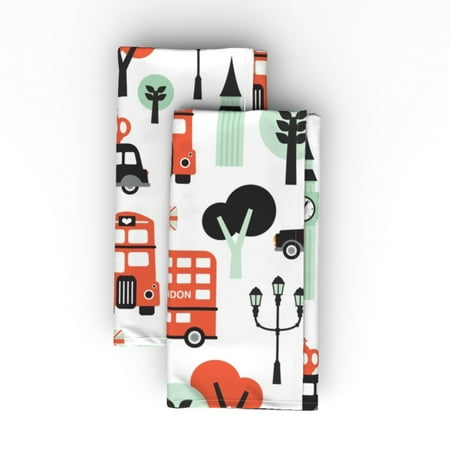 

Cotton Sateen Dinner Napkins (Set of 2) - London England Travel United Kindom Cute Whimsical City Bus Black Big Illustration Pattern Print Cloth Dinner Napkins by Spoonflower