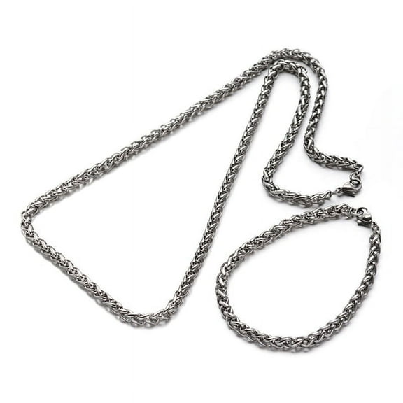 6 set Tarnish Resistant 304 Stainless Steel Wheat Chain Jewelry sets For Men Necklaces and Bracelets with Lobster Claw Clasps Stainless Steel color