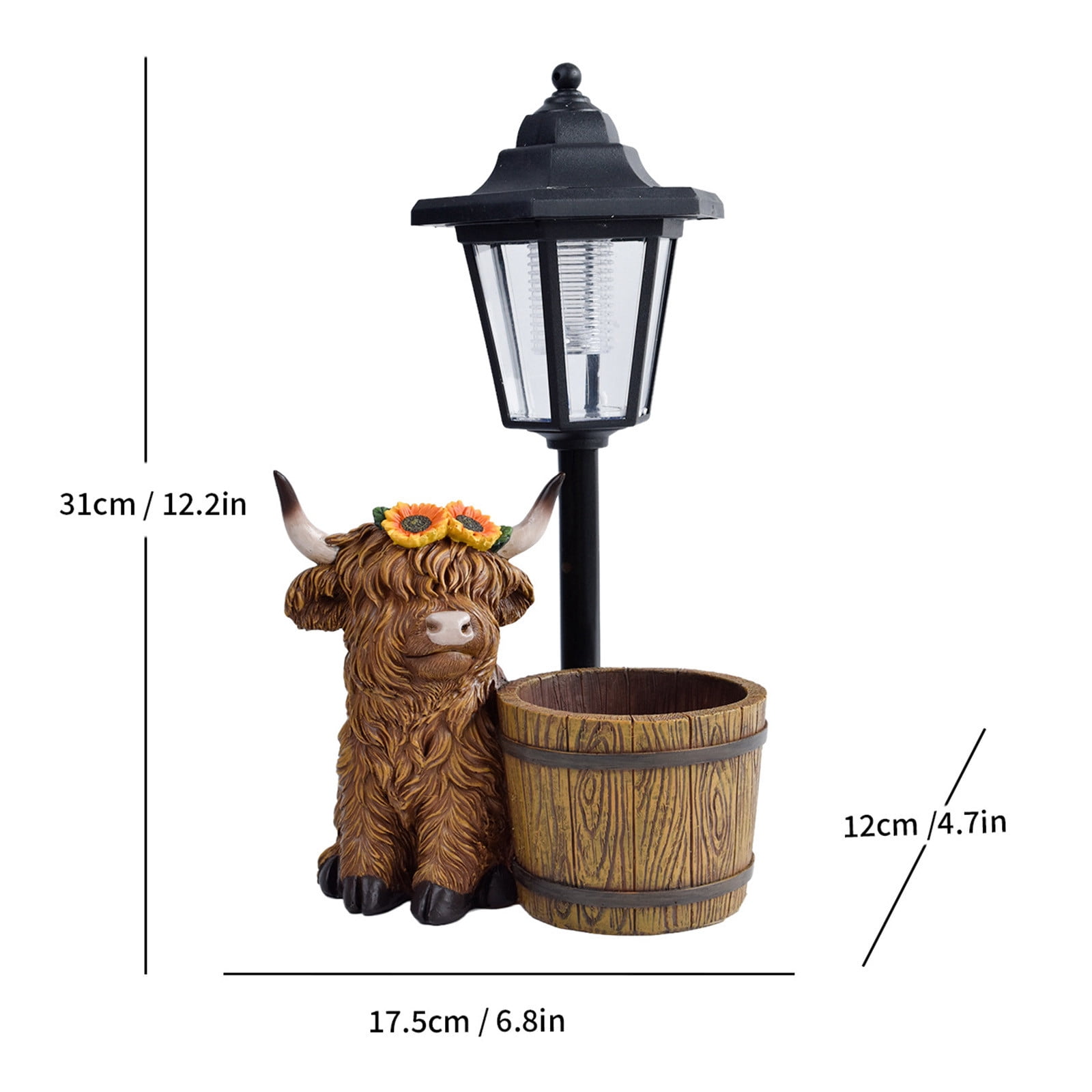 Garden Highland Cow Statue - Solar Outdoor Decor with LED Lantern, Rustic Lawn Ornament for Yard, Patio & Balcony, Unique Gift for Women & Mom, Weather-Resistant Farmhouse Decor
