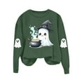 thumbnail image 4 of Fgvctg Halloween Crewneck Sweatshirt Spooky Women Clothes Oversized Halloween Tops Essentials Crewneck Sweatshirt Fall Pullover Lightweight Fit Army Green 2XL, 4 of 5