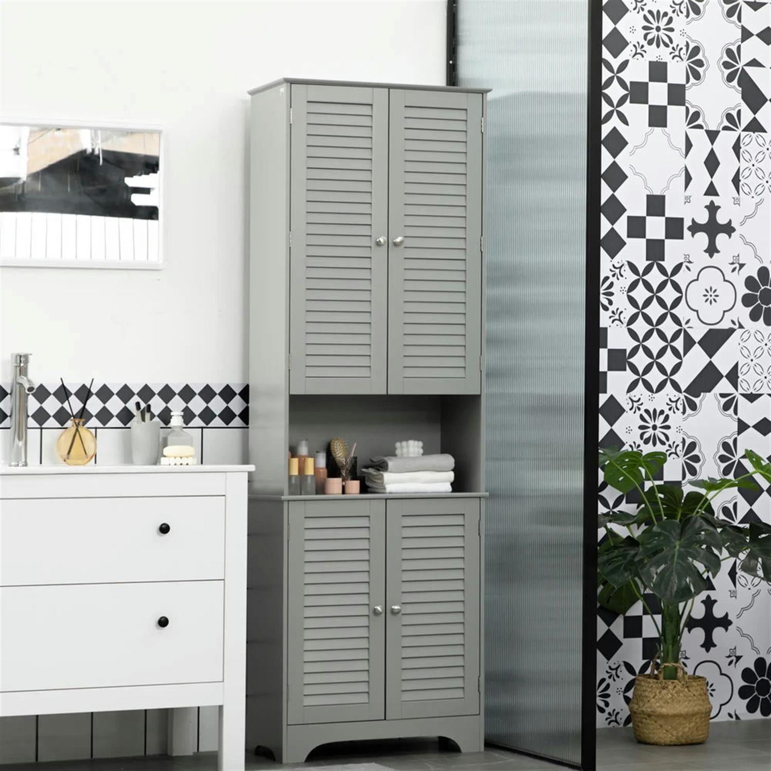 Demi Bonn 71" Tall Bathroom Storage Cabinet, Freestanding Linen Cabinet with Drawer and Adjustable Shelves for Living Room, Kitchen, Dining Room, Office, Gray