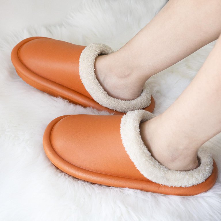 Leather Orange House Shoes Orange Leather Slipper For Men And