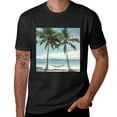 thumbnail image 2 of PIKWEEK Seaside palm tree painting, sea view swing hanging on coconut tree, light blue ocean, shirt design art display, T-shirt children's gift casual breathable men, women, boys and girls Black, 2 of 4