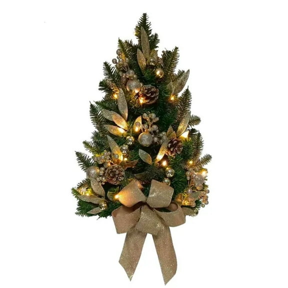 Kurt Adler Pre-Lit Battery Operated Decorative Christmas Wall Tree with Bow, Champagne, 22in