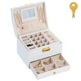 thumbnail image 3 of Jewelry Box Organizer PU Leather Display Case with Mirror Double Layer Storage Holder Large Capacity Drawer Type for Earrings Bracelets Rings, 3 of 10