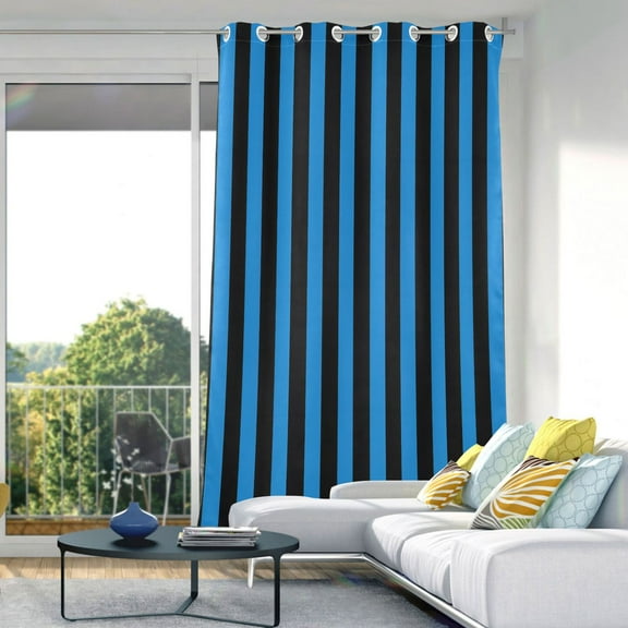 Blue and Black Stripes Blackout Curtains 84"x52" Thermal Insulated Curtain 1 Panel