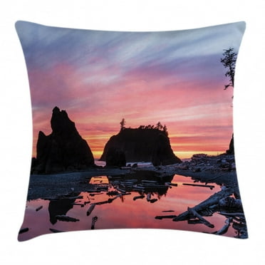 National Parks Home Decor Throw Pillow Cushion Cover, Sunrise in a Slow Moving Stream Pinky Soft Mist Skyline Mystic Beach, Decorative Square Accent Pillow Case, 18 X 18 Inches, Multi, by Ambesonne