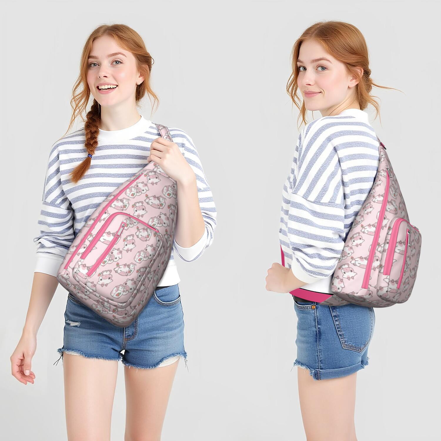 Highland Cow Print Canvas Sling Bag - Rustic Farmhouse Crossbody Backpack for Men & Women, Cute Cow Lovers Shoulder Daypack (Black & White Cow Pattern, Funny Farm Design, Unisex Casual Rucksack)